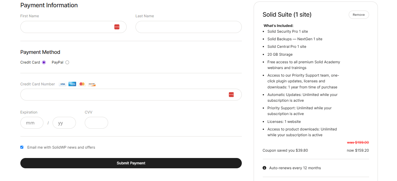 Submit SolidWp Payment